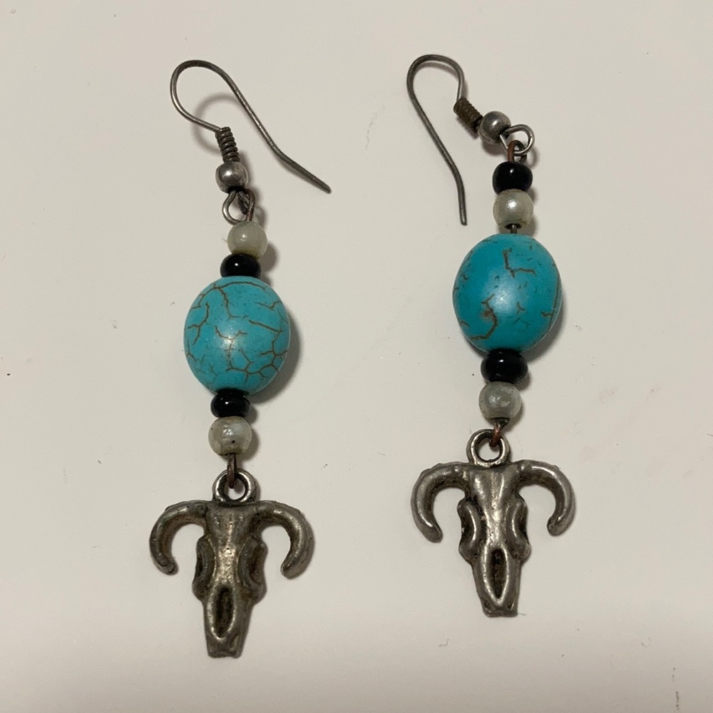Pair of Steer Skull Fishhook Earrings